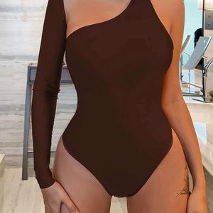 Solid Asymmetrical Neck Bodysuit